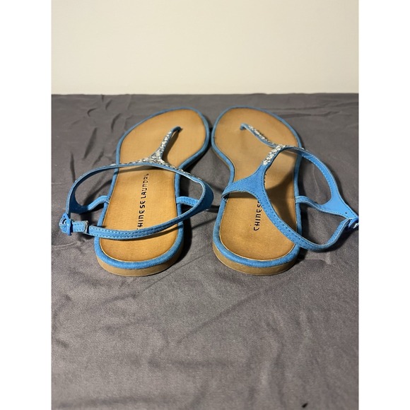 Women's 9 Chinese Laundry Blue Bedazzled Sandals - Picture 3 of 8